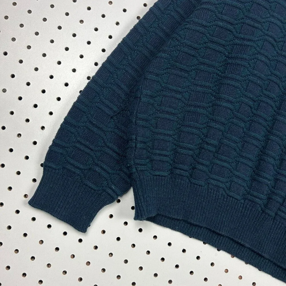 David Taylor Chunky Knit Sweater Size XL Navy Blue Grandpa 90s Chain‎ Knit Cable